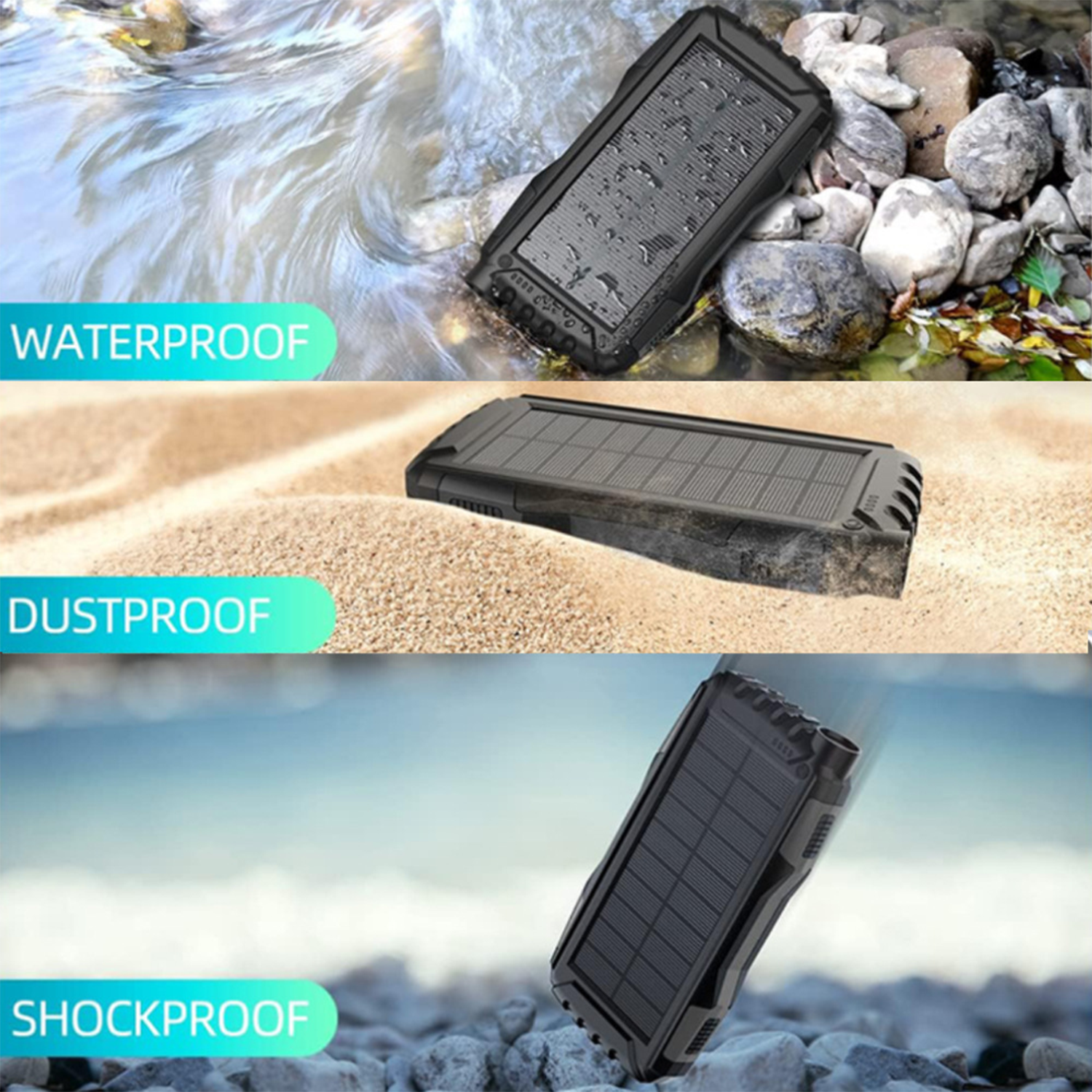 20000mAh LED Flashlight Fast Charging Solar Power Bank 3