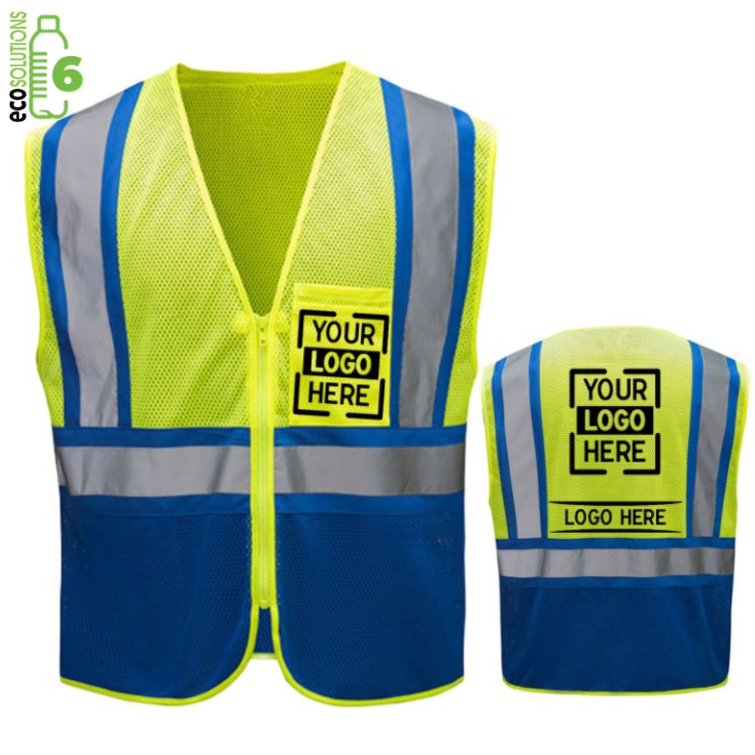 rPET Class 2 Mesh Blue Bottom Safety Vest With Pockets 6