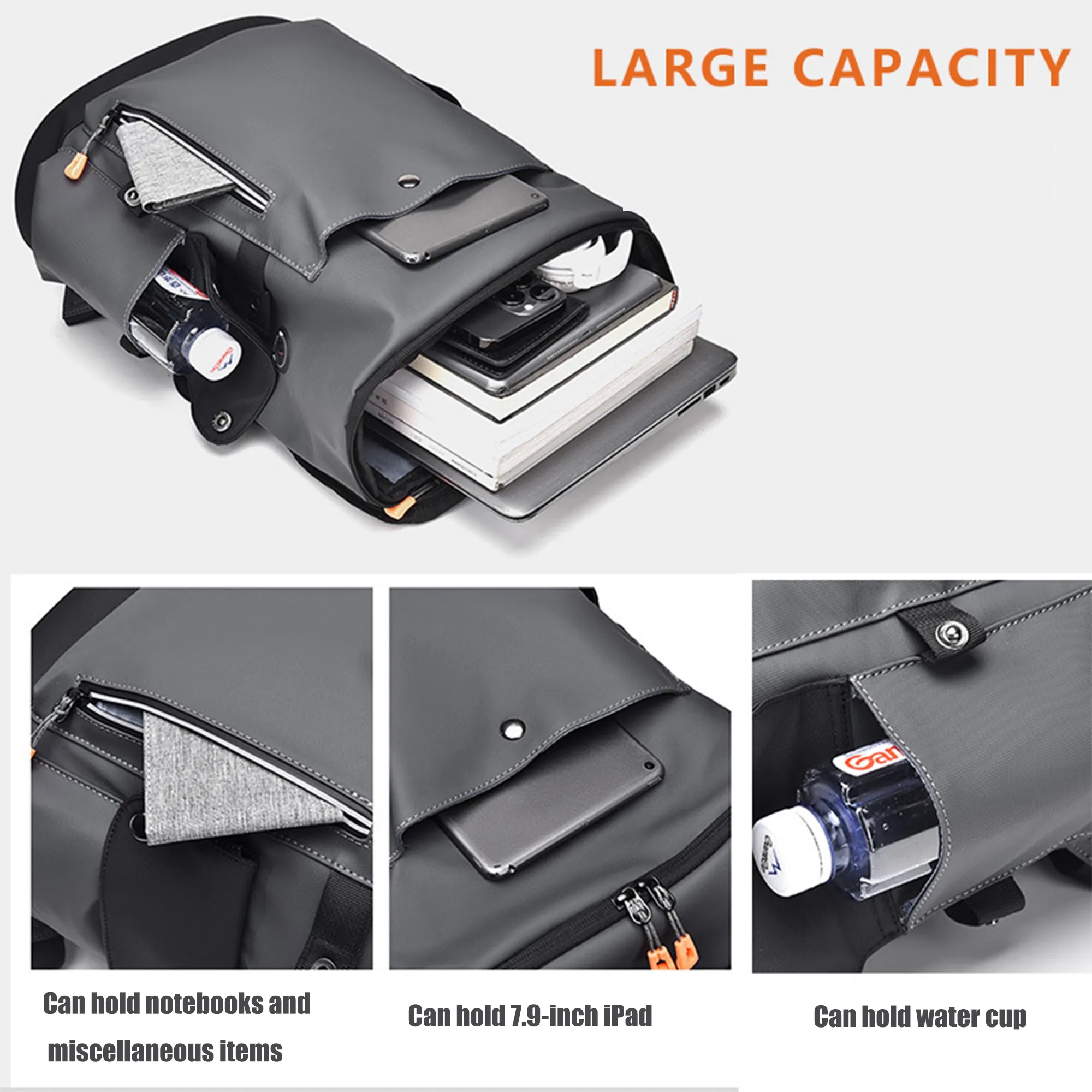 Business Travel Rucksack Black Leather Laptop Backpack 2