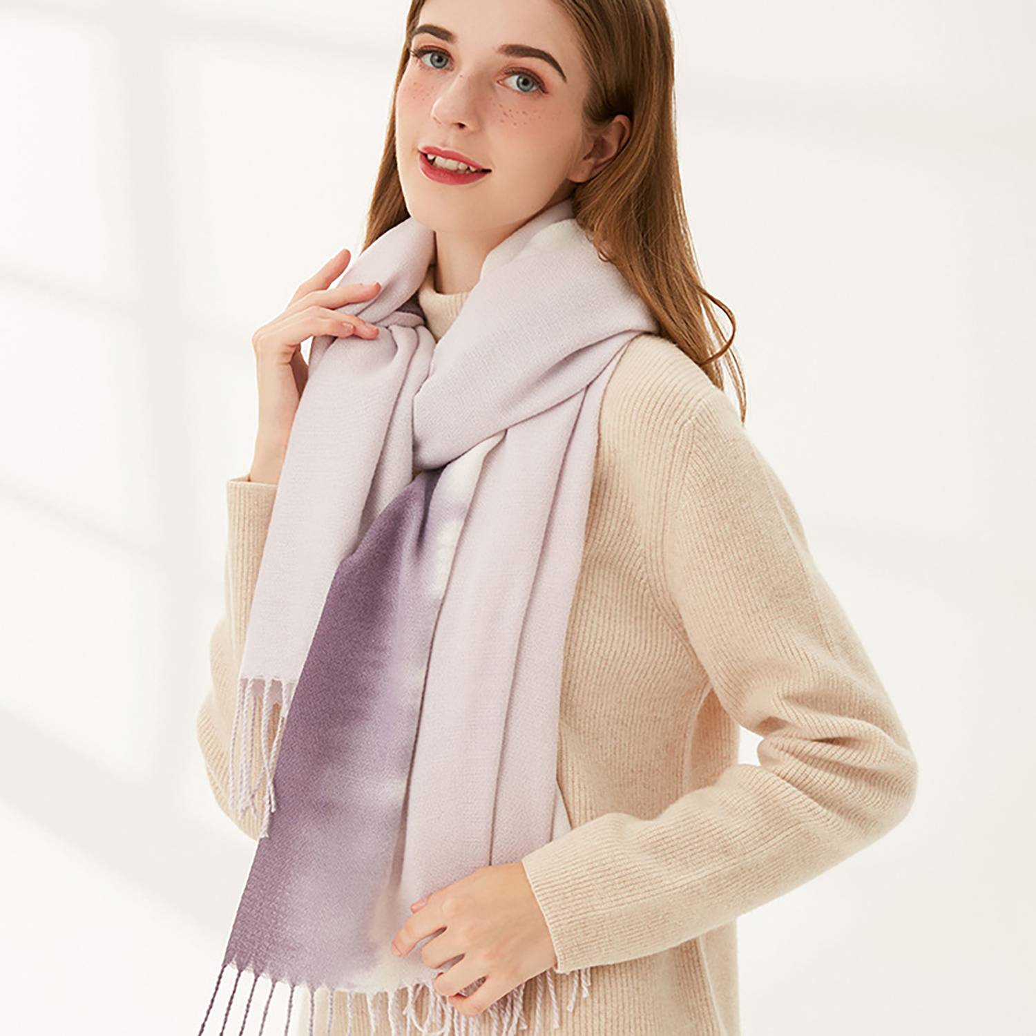 Versatile Gradient colour tassel shawl scarf 4
