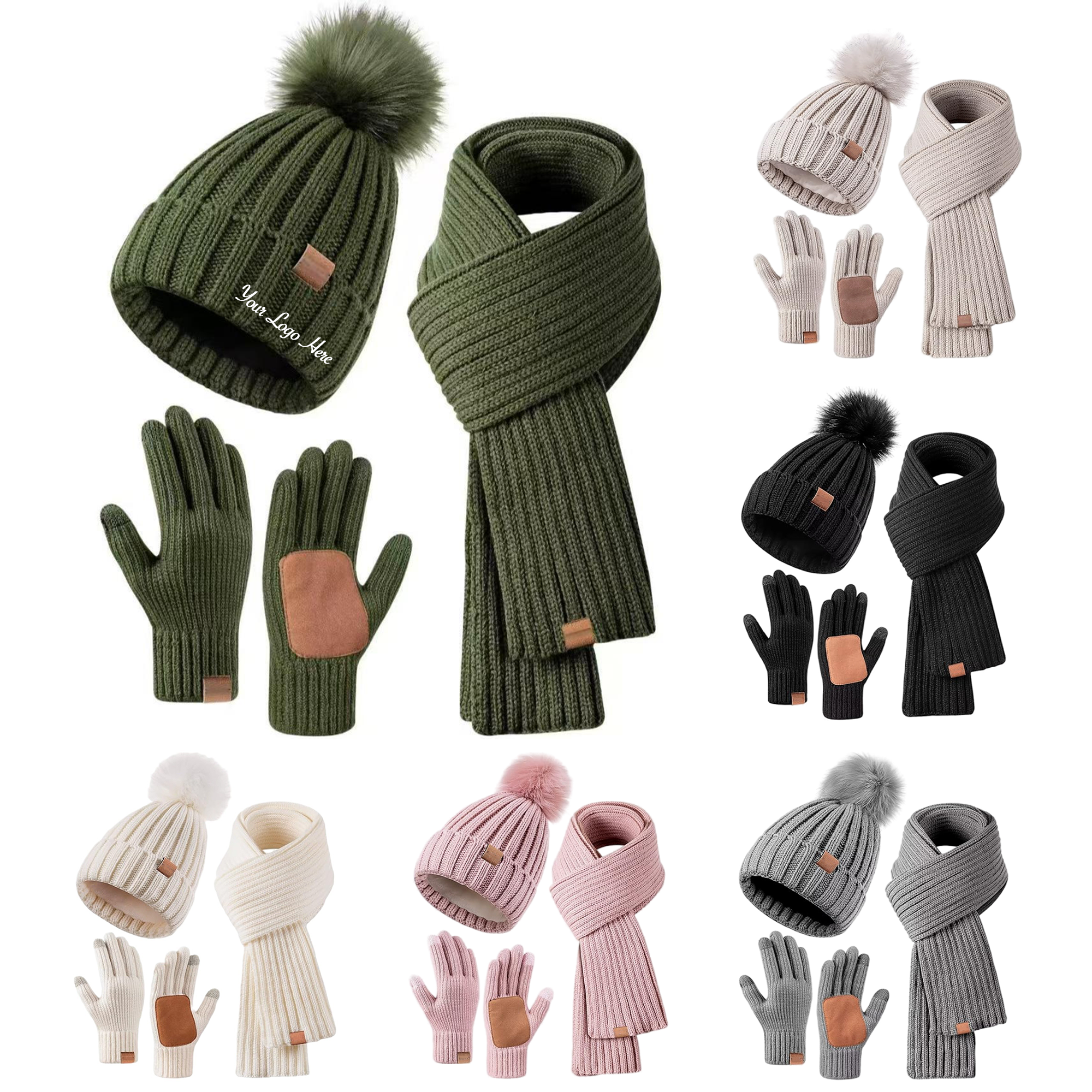 Winter Beanie Hat Scarf Gloves Set for Women 4