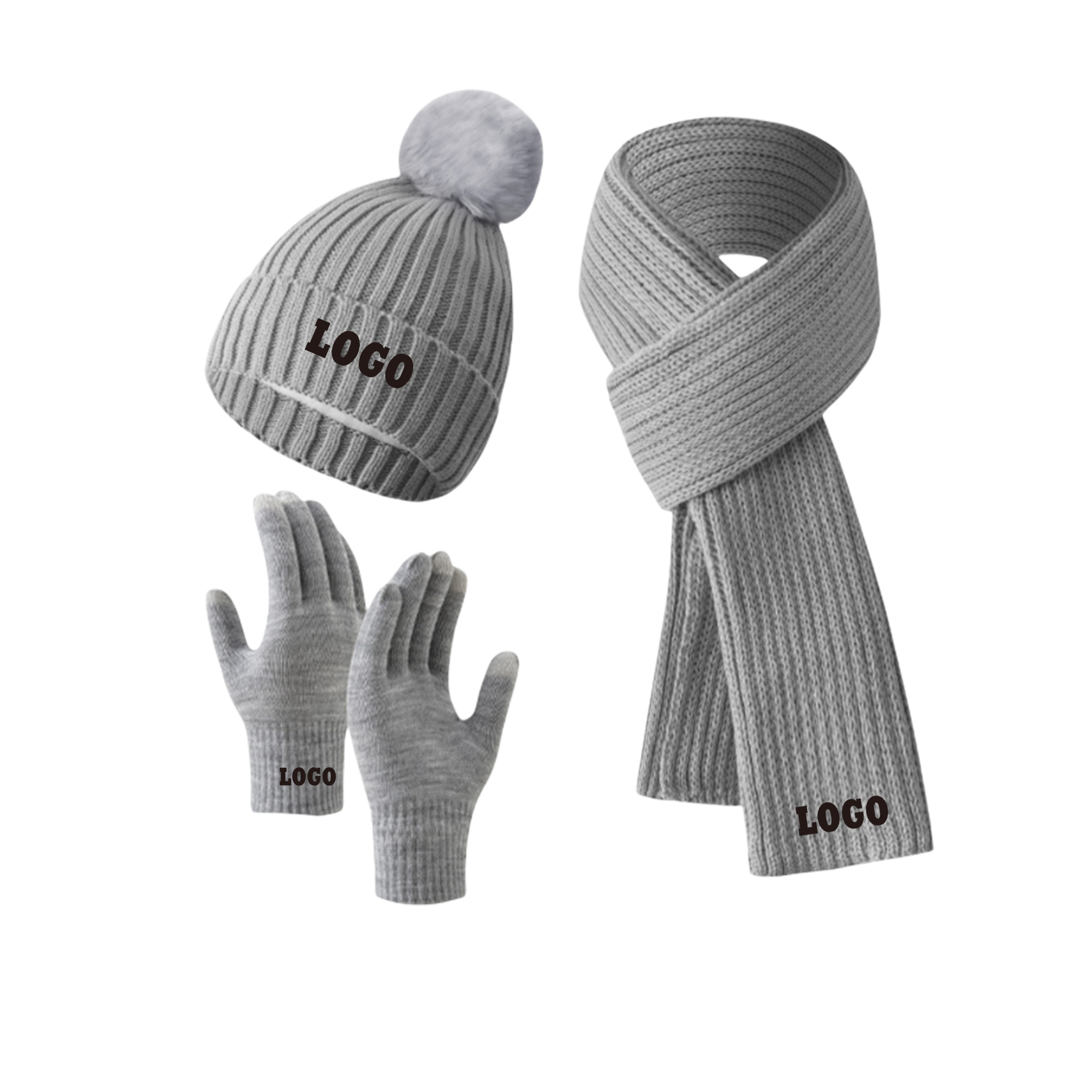 MOQ50 Knitted Hat Scarf Touchscreen Gloves Set 2