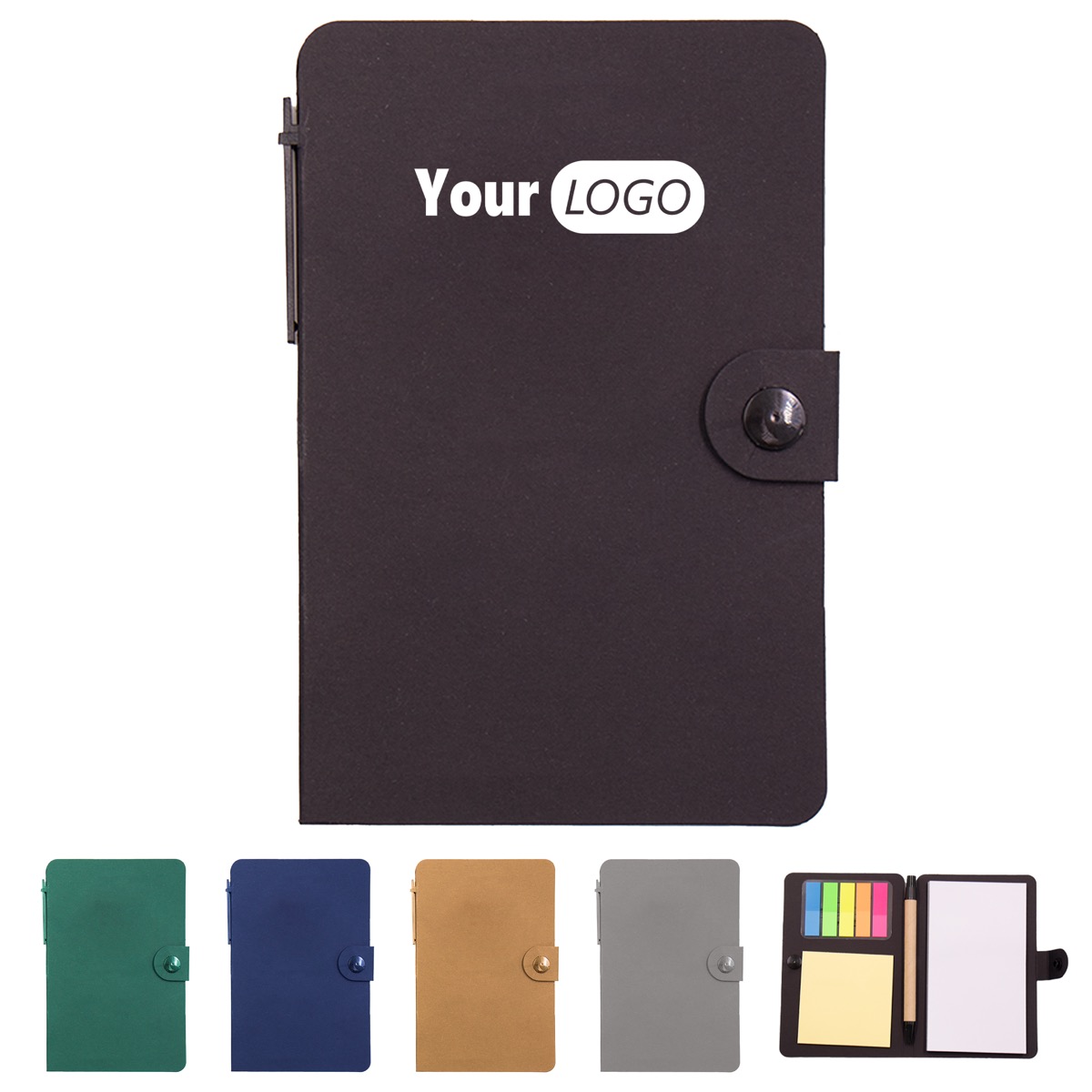 Button-Closure Notebook with Pen and Sticky Notes 6