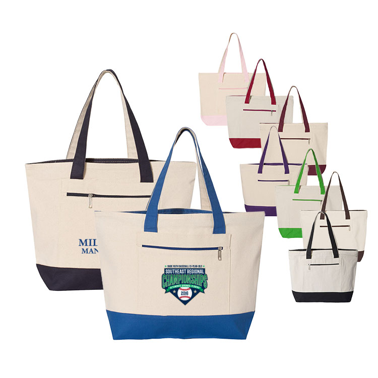 12 oz. Heavy Cotton Canvas Two Tone Zippered Tote Bag_R110BT 1