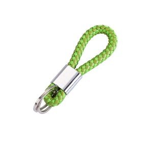 Chic Dual Rings Weaved PU Leather Keychain 30
