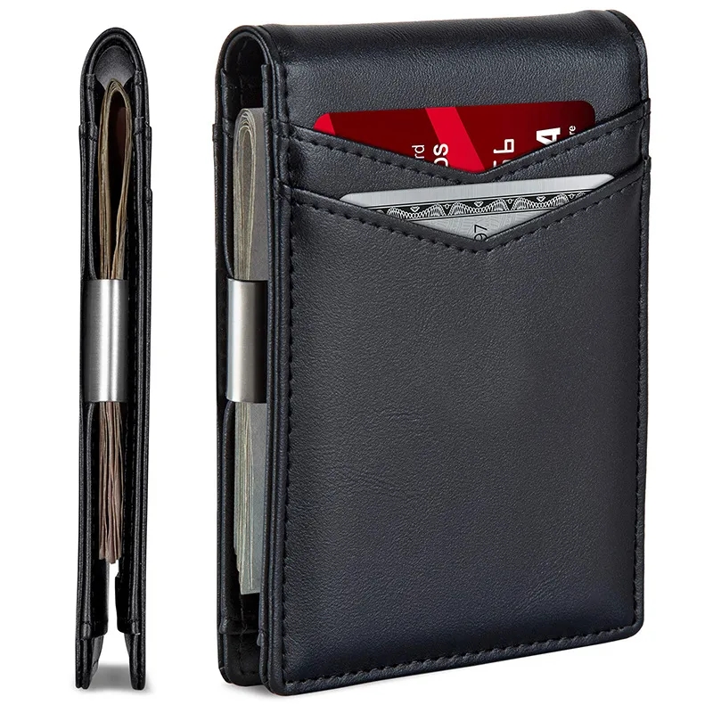 RFID Blocking Carbon Fiber Leather Wallet Slim Card Holder 4