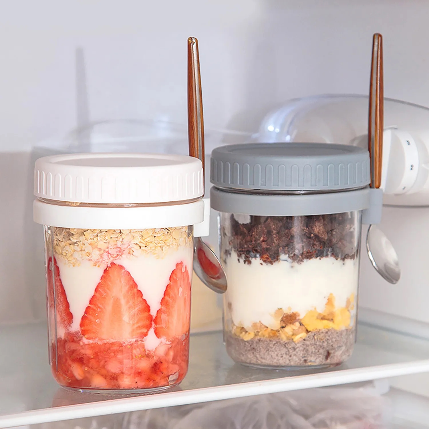 Overnight Oatmeal Cup Glass with Lid and Spoon 6