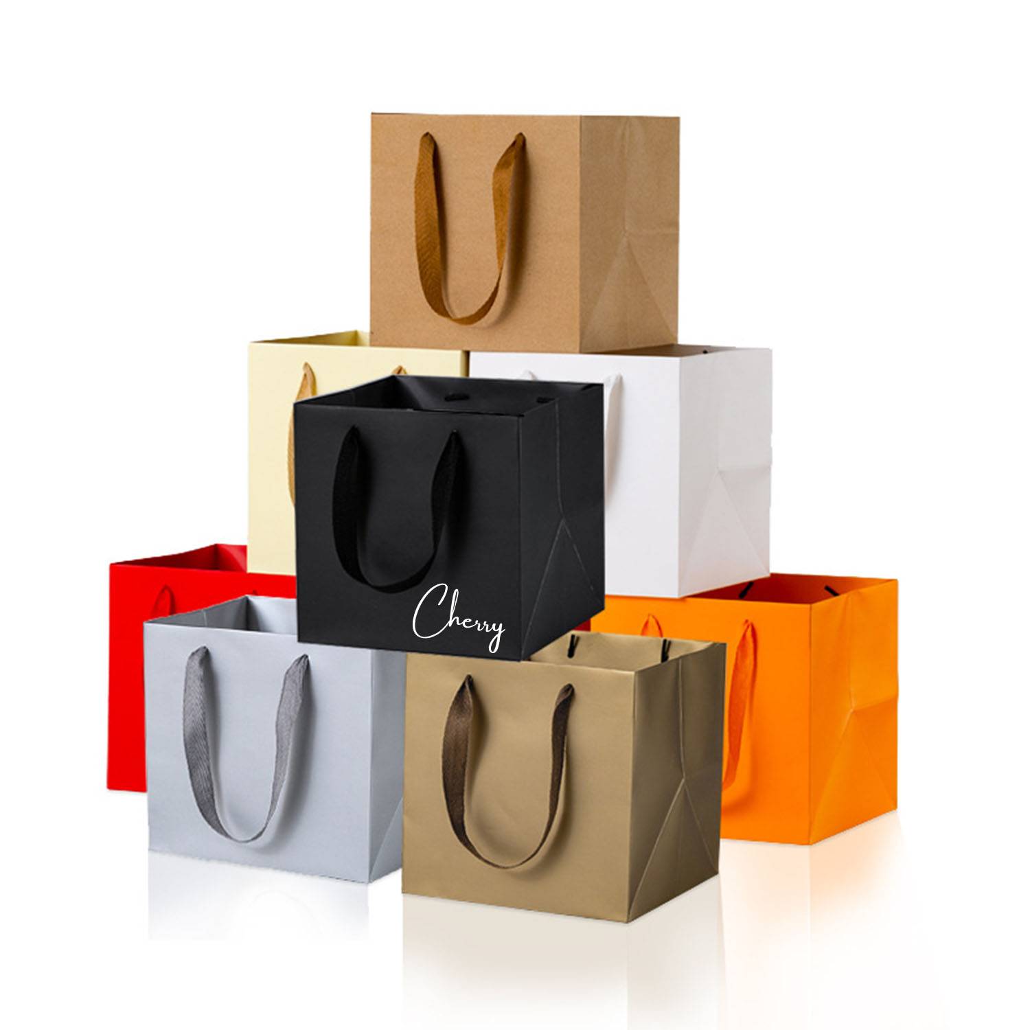Logo print square paper bag flower shop handbag 2