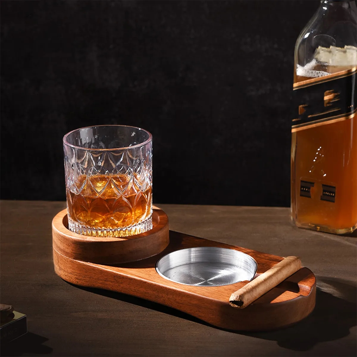 Whiskey Glass Tray With Cigar Ashtray 2