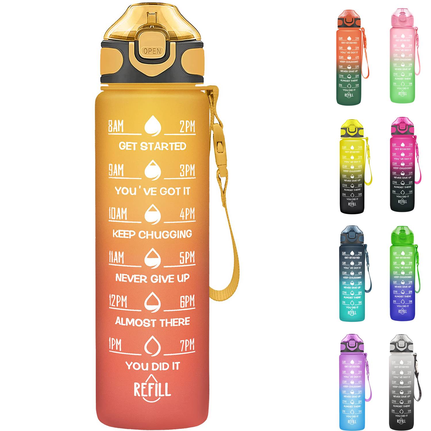32oz BPA Free Wide Mouth Sports Water Bottle w/ Time Markers 11