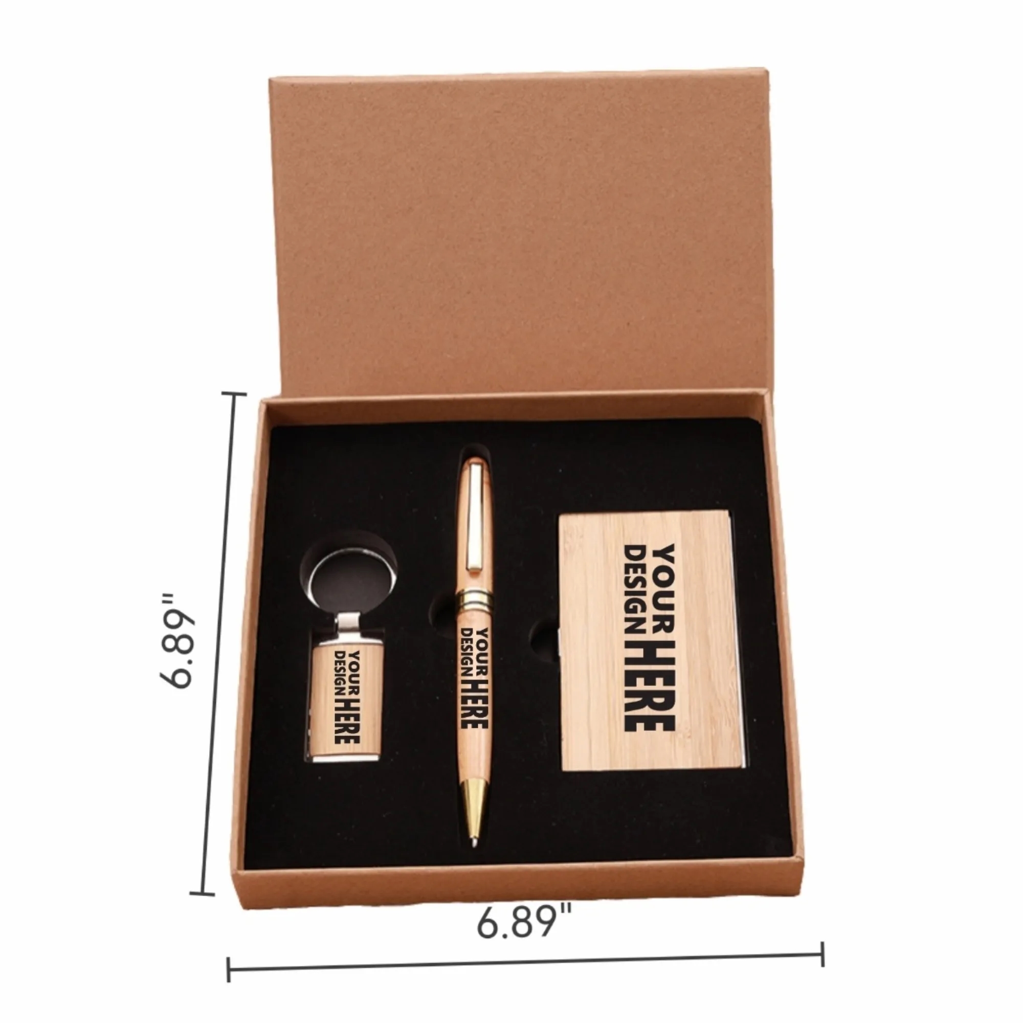 Bamboo Wood Gift Set: Ballpoint Pen, Keychain, Card Holder 3
