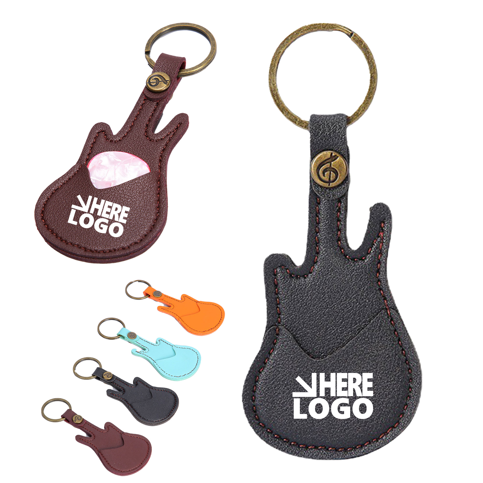 MOQ 20 Guitar Pick Holder Key Chain PU Leather 2