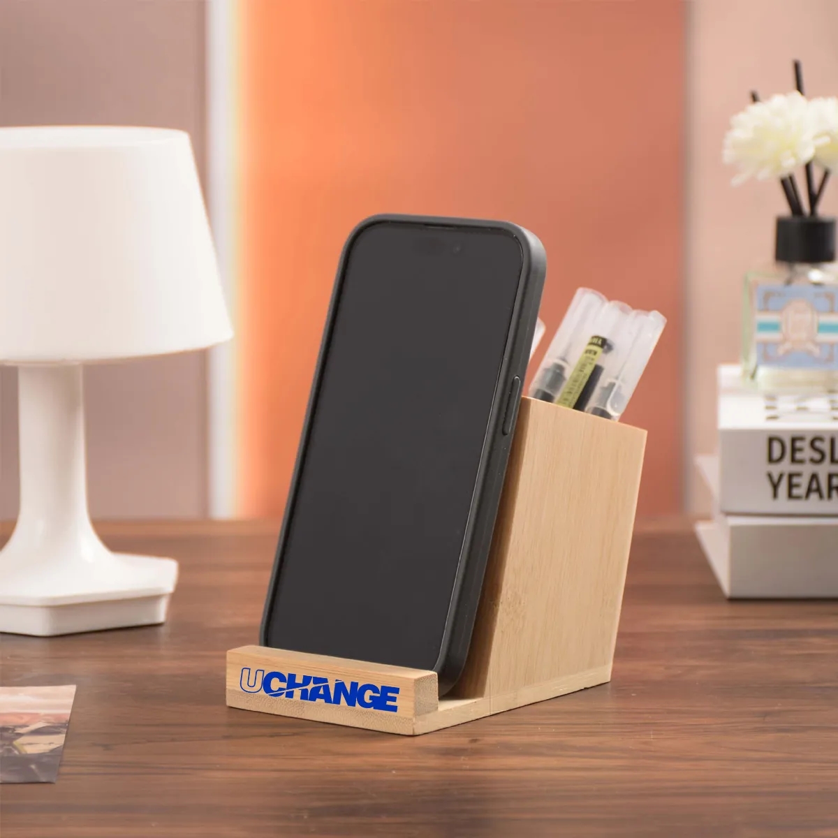 Bamboo Desk Organizer With Phone Stand And Pen Holder 7