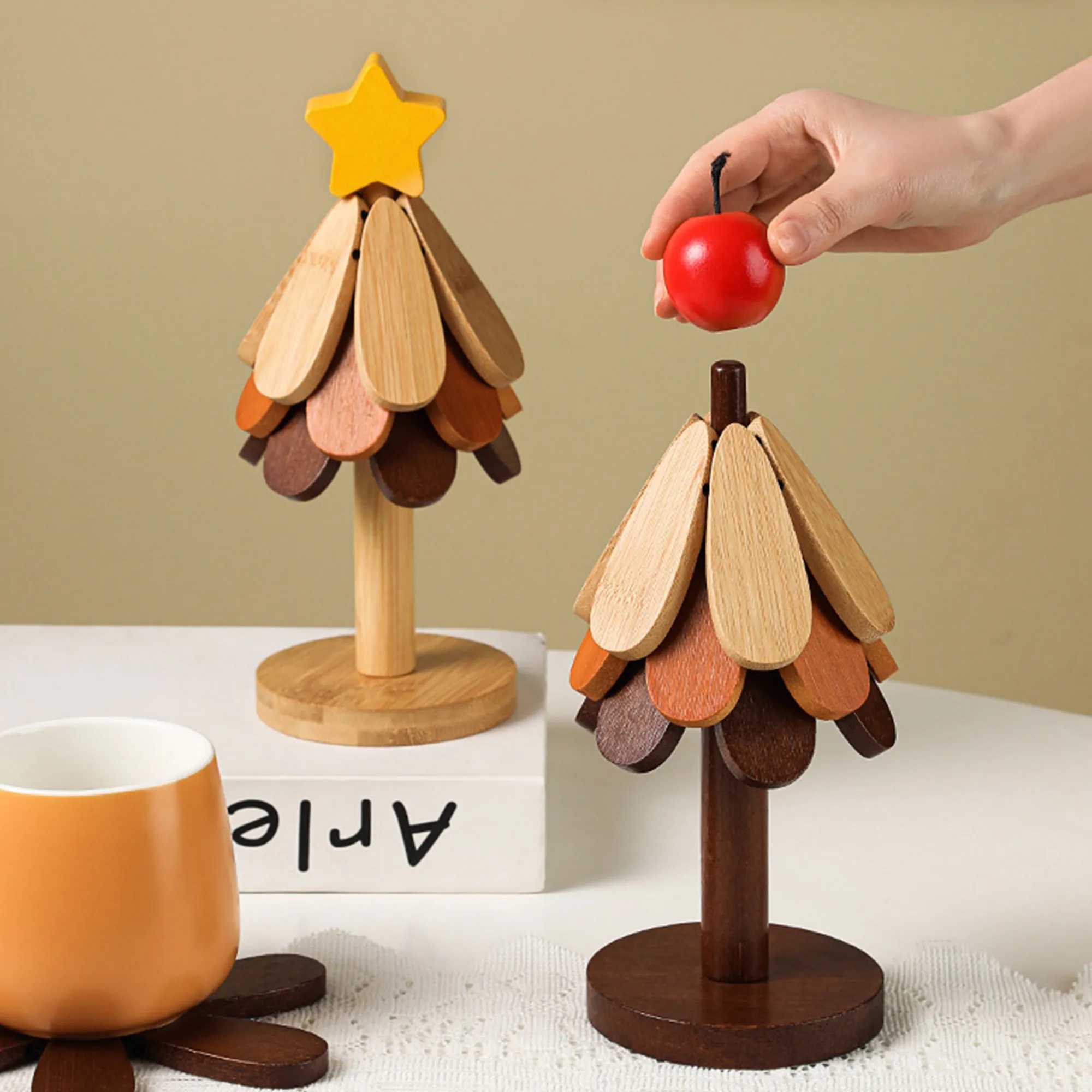 Festive Christmas Tree Solid Wood Heat Resistant Mat 5