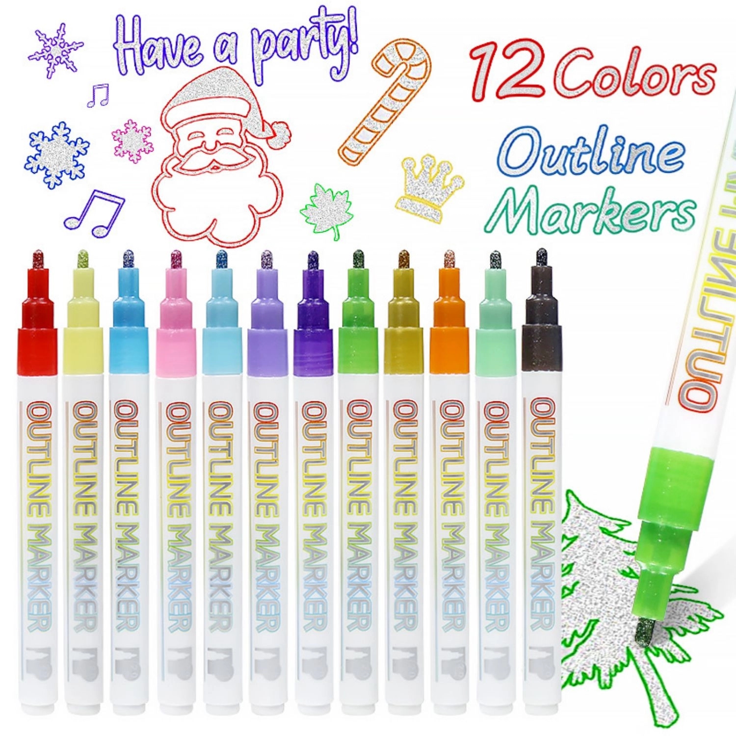 12 Colors Double Line Metallic Markers Outline Metal Pens 2