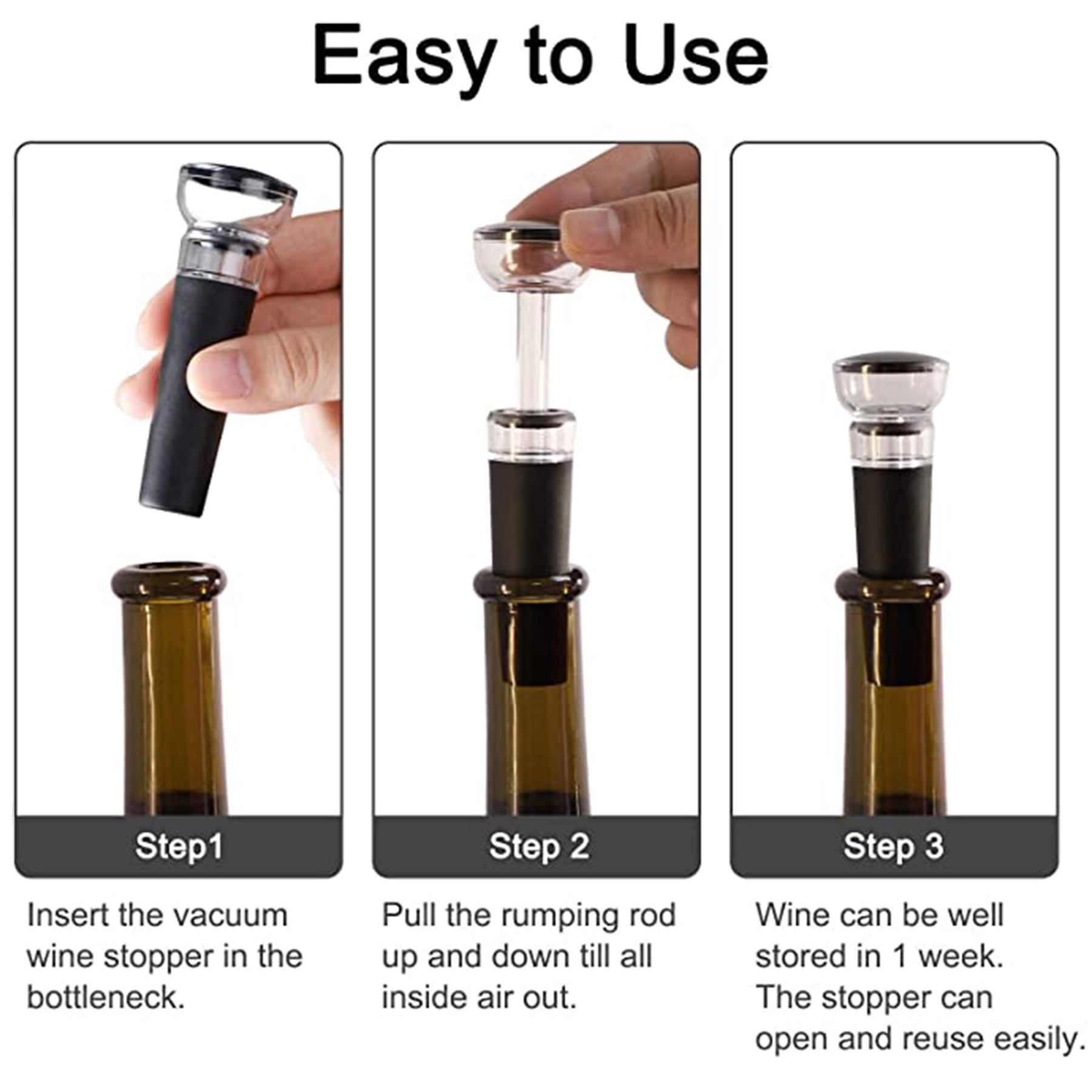 Reusable Vacuum Wine Stopper with Built-in Pump Leakproof 2