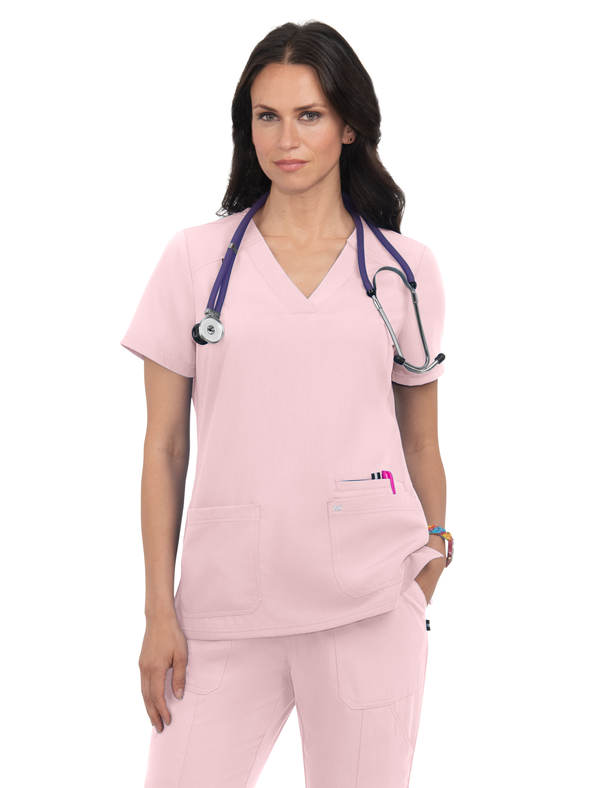 koi - Next Gen - Women's Three-Pocket Wide V-Neck Stretch Hustle and Heart Top 25