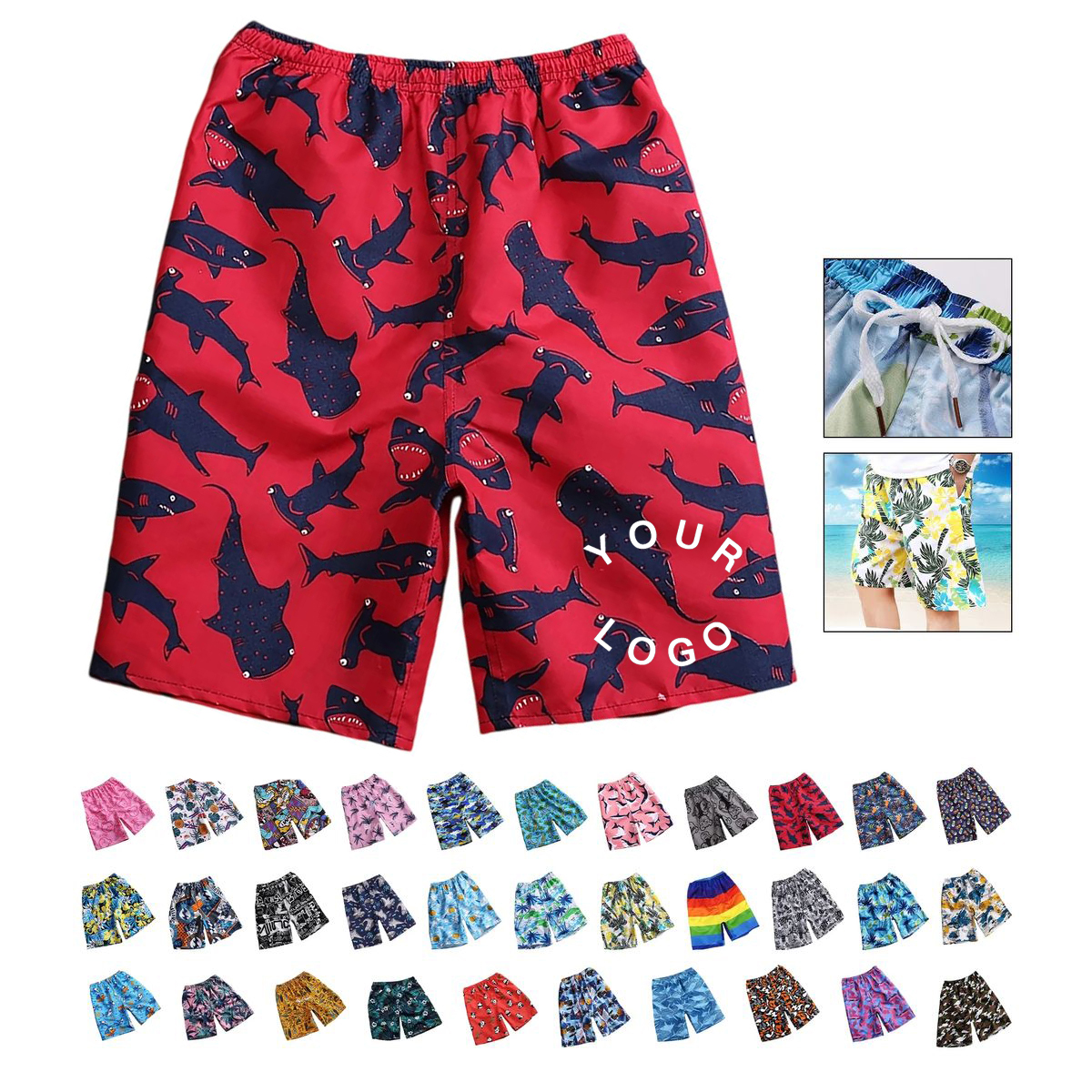 Polyester Beach Shorts with Adjustable Drawstring Waist 29