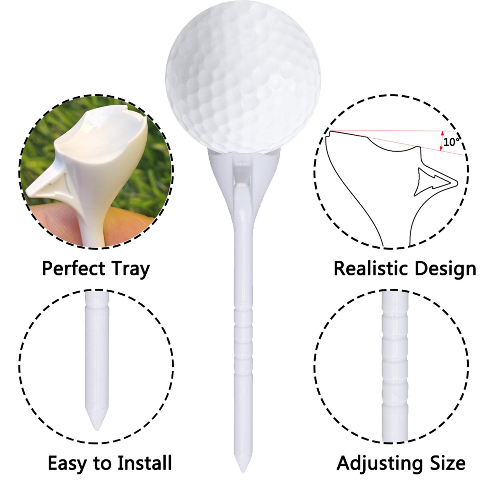 Durable Plastic Golf Tees 3-1/4" 6