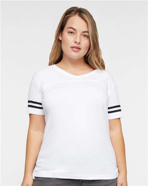 Women's Football V-Neck Fine Jersey Tee - 3537 64