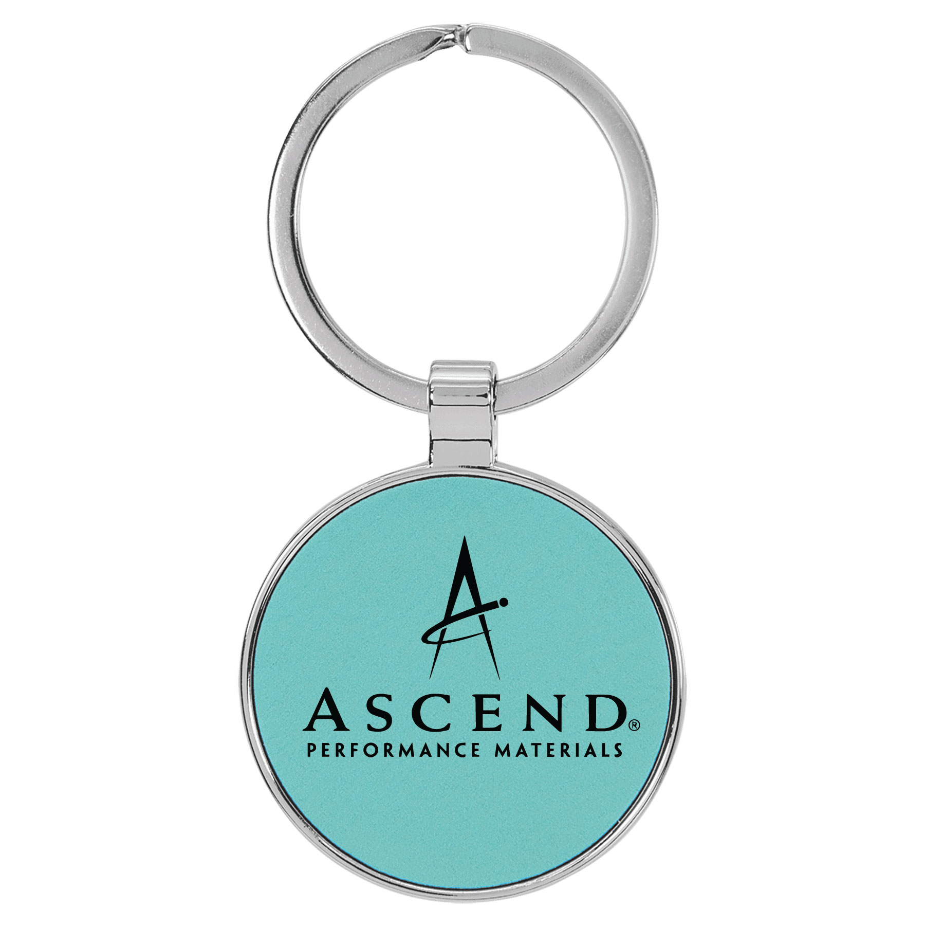 Teal Leatherette/Metal Round Keychain