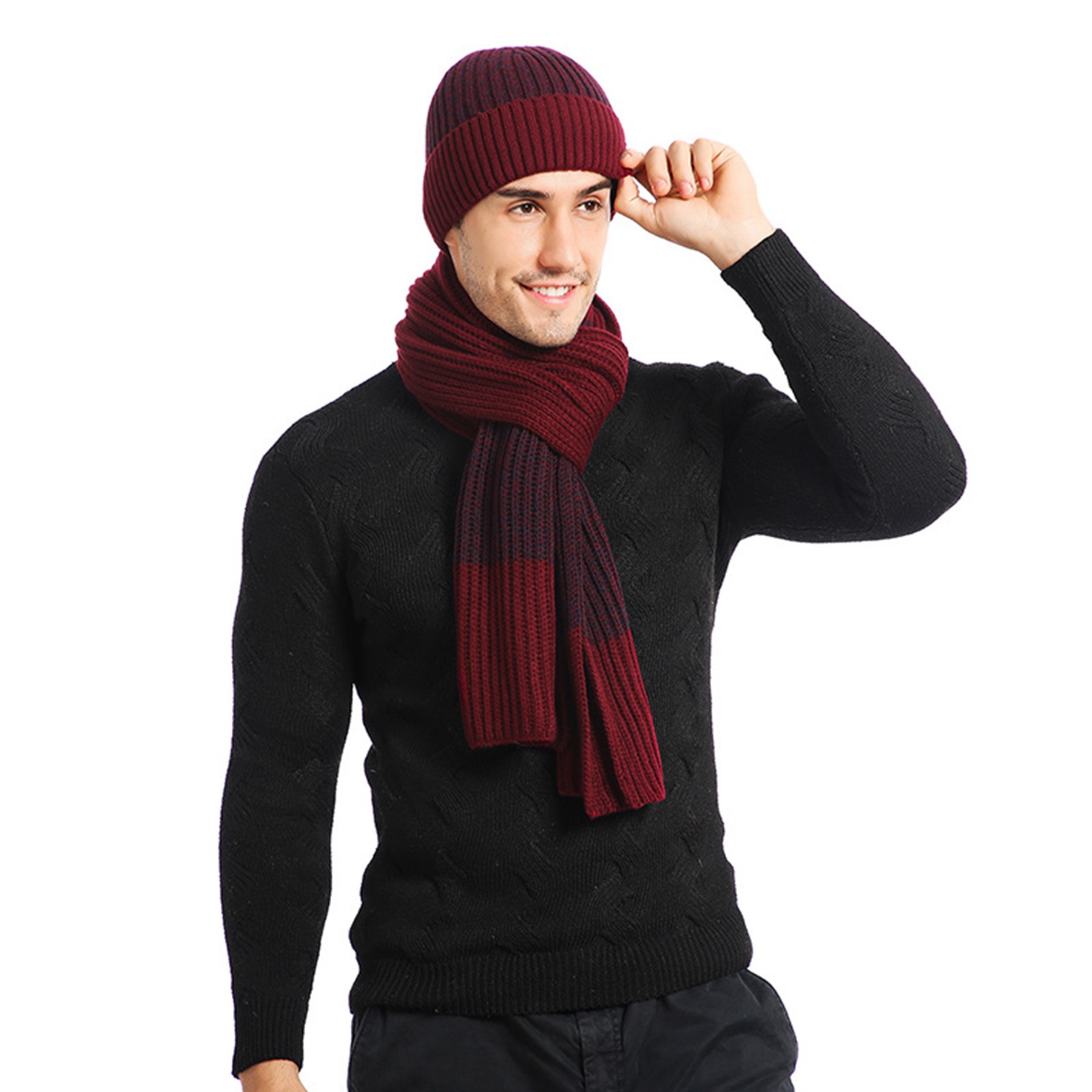 3PCS Color Matching Scarf Gloves Hat 4