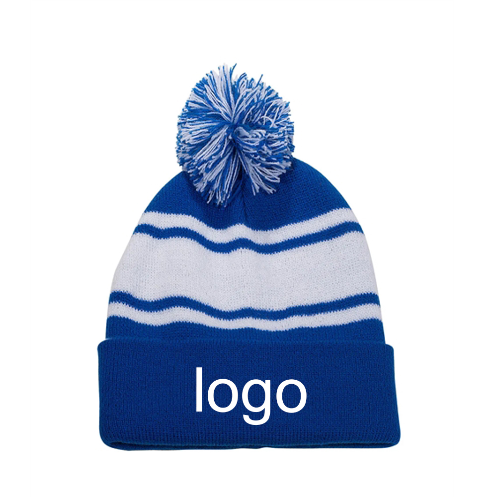 Stripped Pom Beanie with Cuff 2
