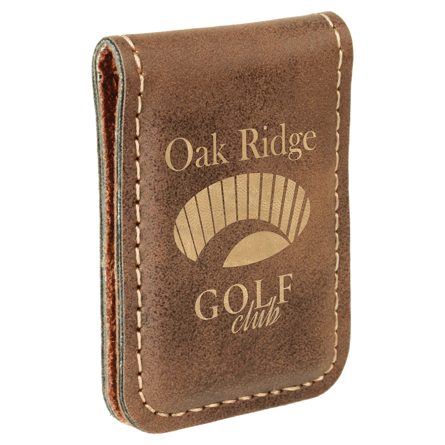 1 3/4" x 2 1/2" Rustic/Gold Leatherette Money Clip 1