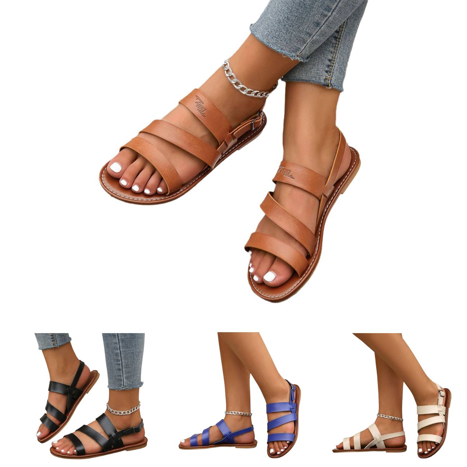 Women's Solid Color Flat Sandals 1