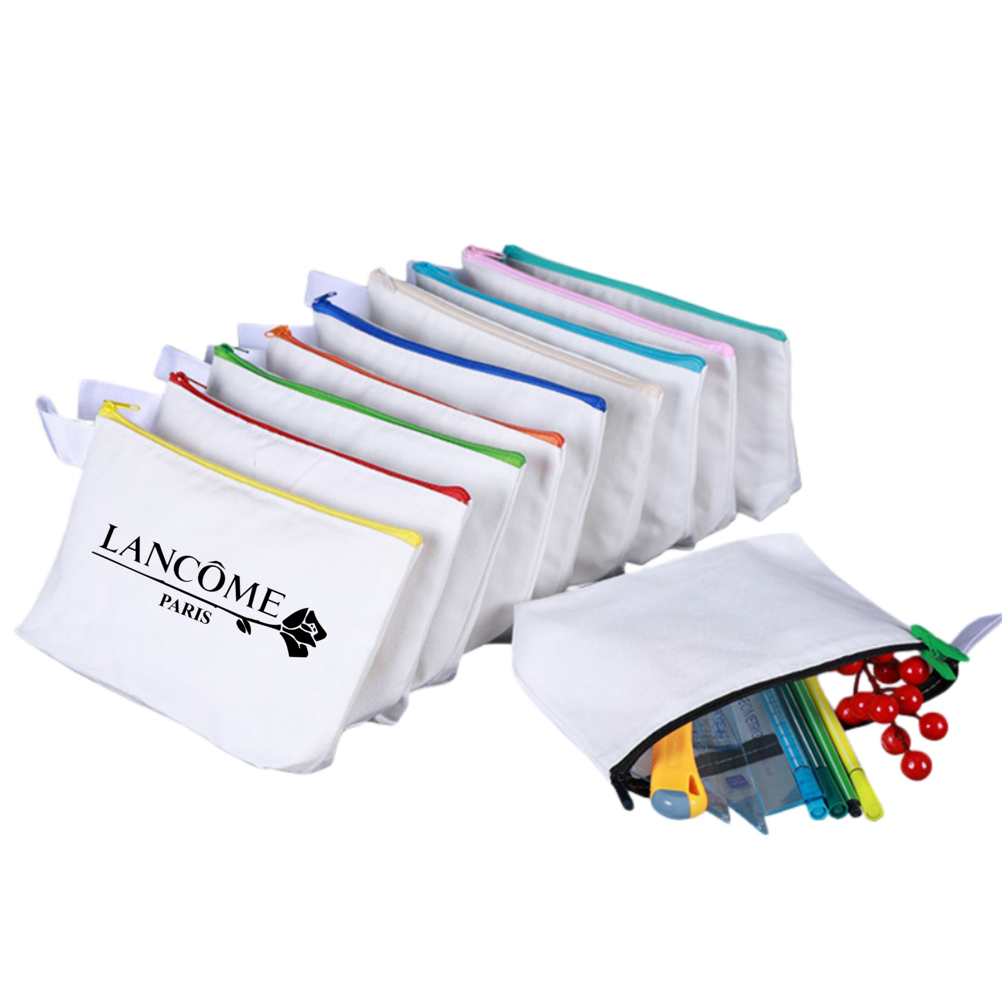Multi-Purpose Canvas Makeup Bag with Bottom and Strap 9