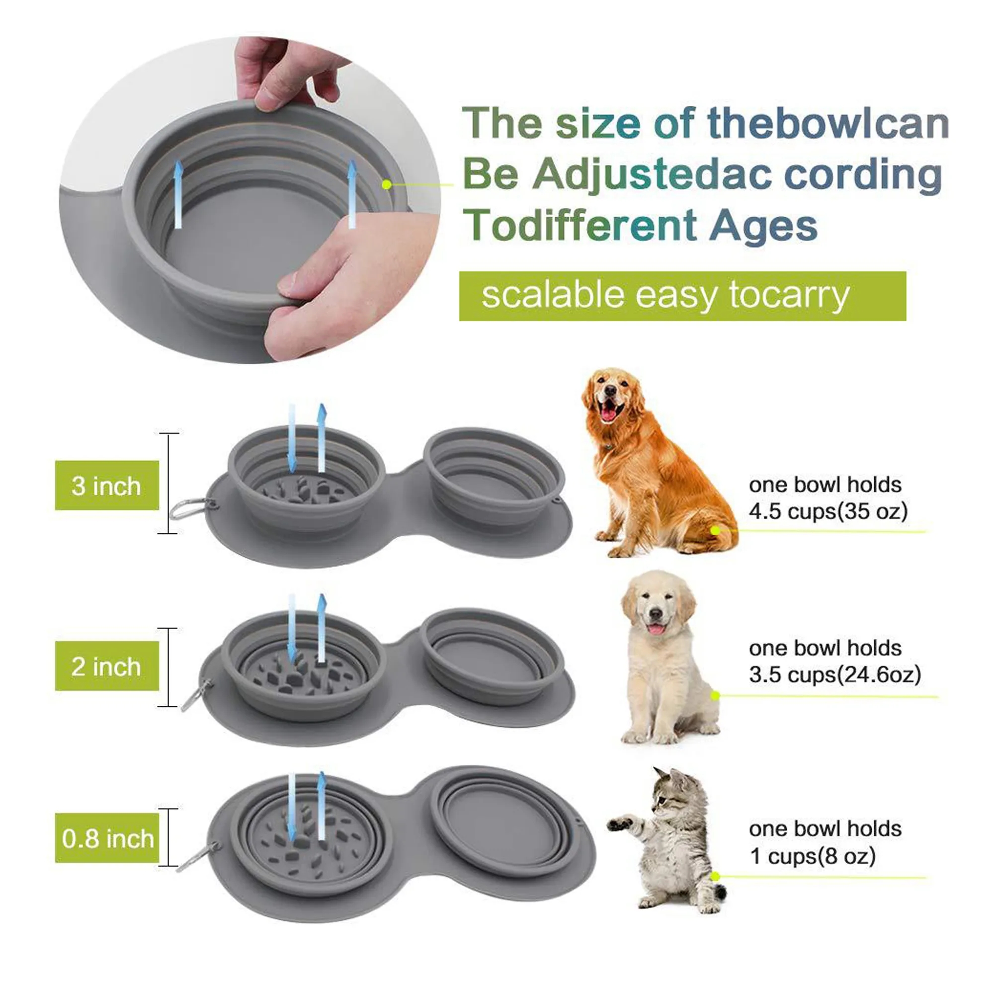 Collapsible Silicone Cat Dog Travel Double Bowl MOQ 50Pcs 2