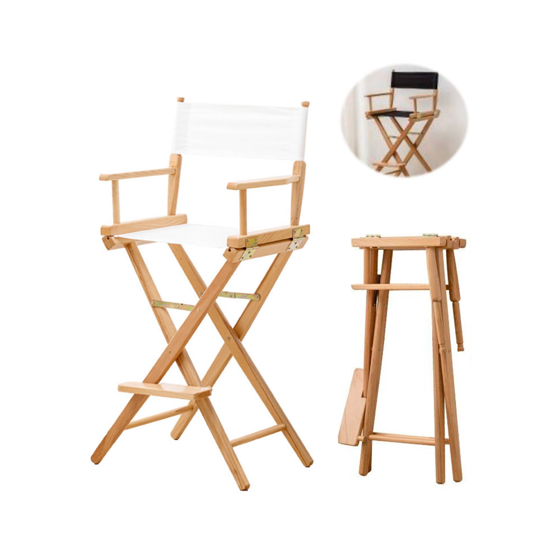 Foldable Table-Height Wood Makeup Director Chair 3
