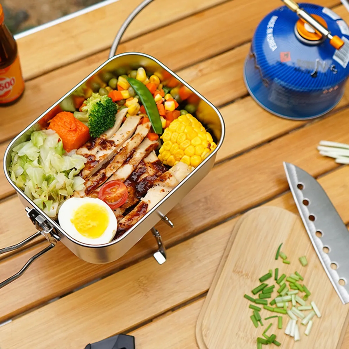 Stainless Steel Camping Bento Box with Foldable Handle 6