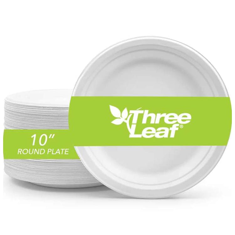 Three Leaf 10" Bagasse Round Plates 25 Pack 2