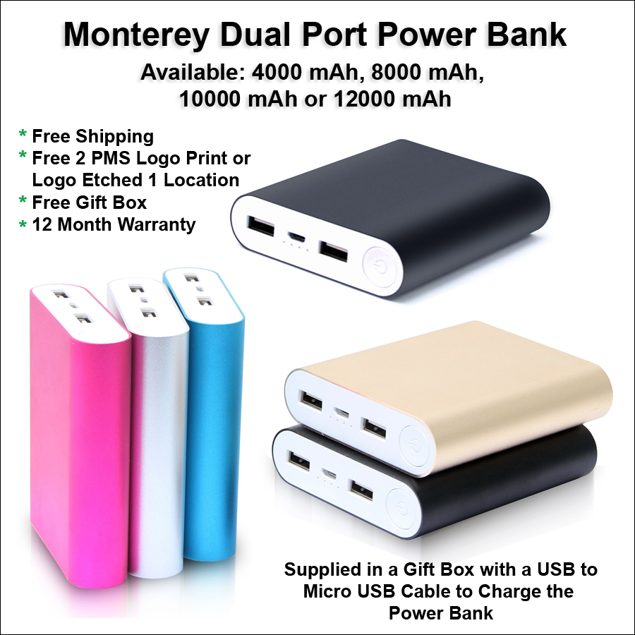 Monterey Dual Port Power Bank - 4000 mAh