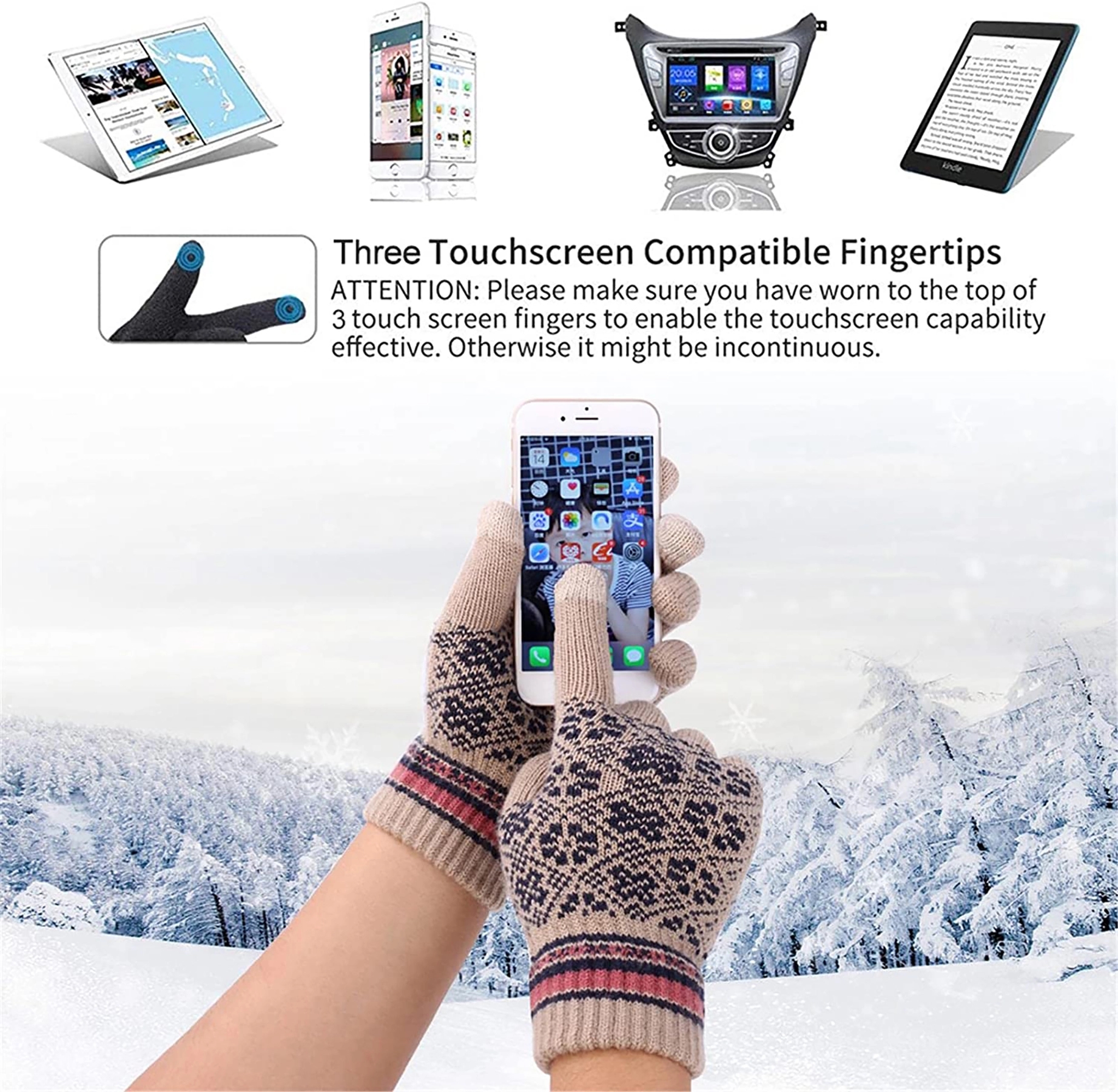 Winter Hat Scarf Touch Screen Gloves Set 4