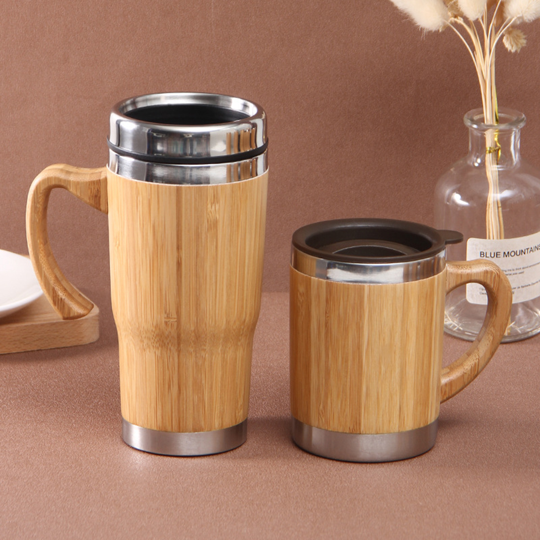 Stainless Steel Thermos with Wooden Cup 3
