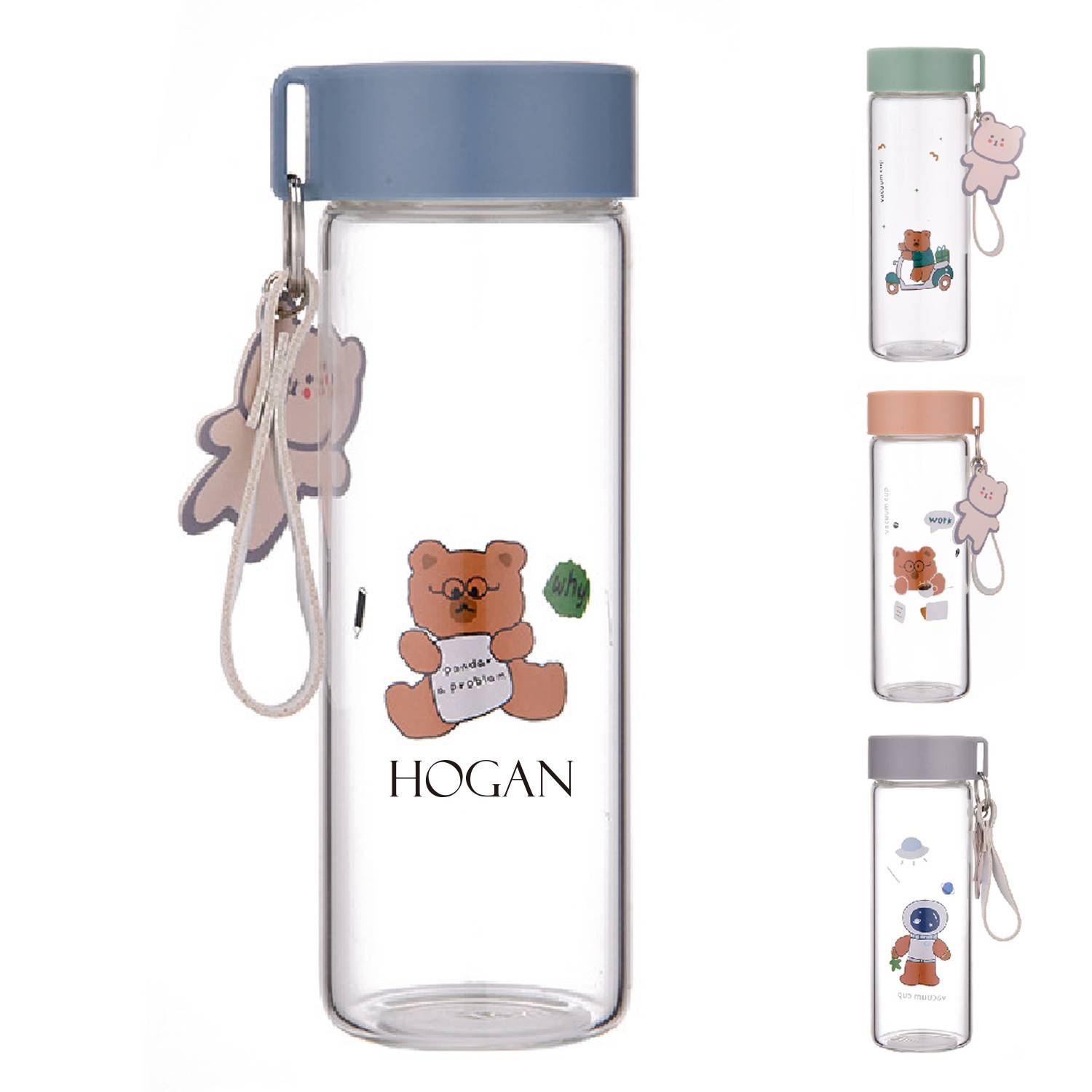 Transparent cute glass cup with lanyard