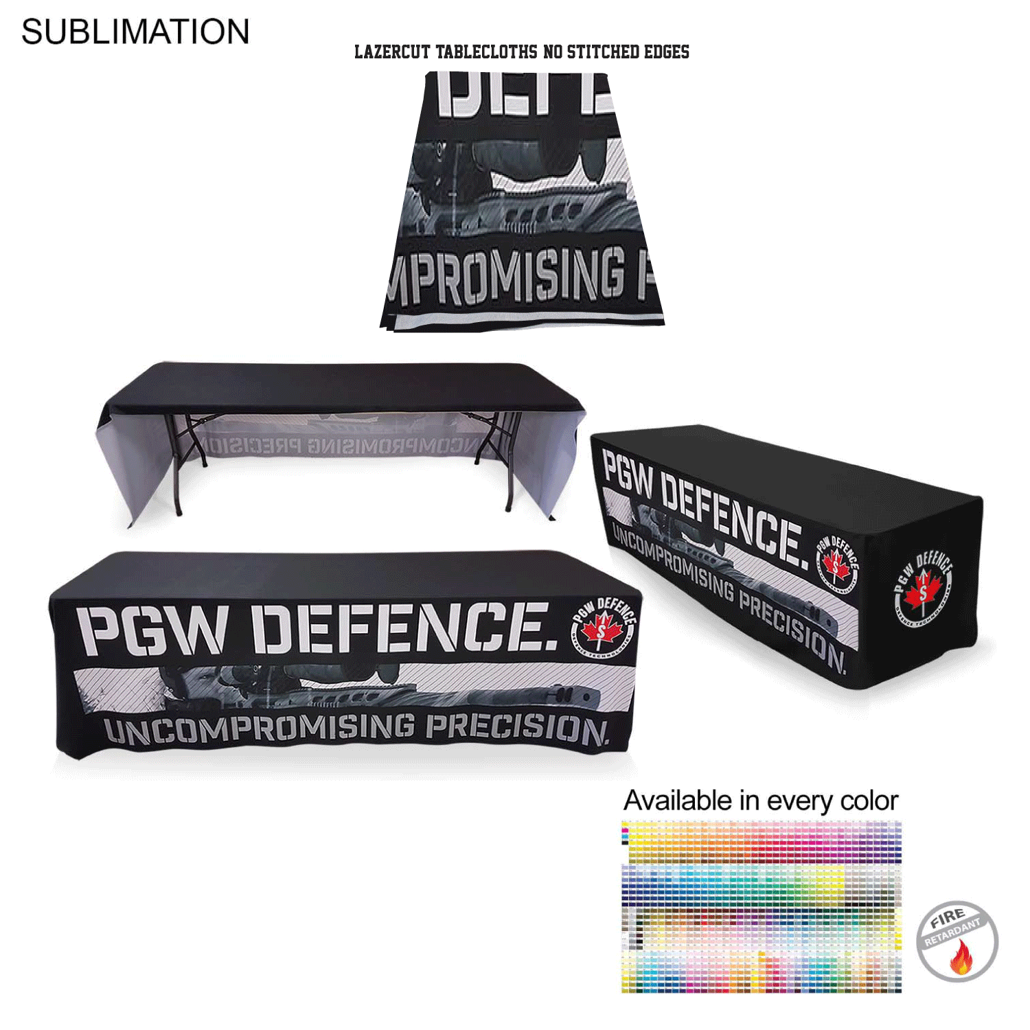 8' LazerCut 3-Sided Sublimated Tablecloth, Drape Style, Open Back 8