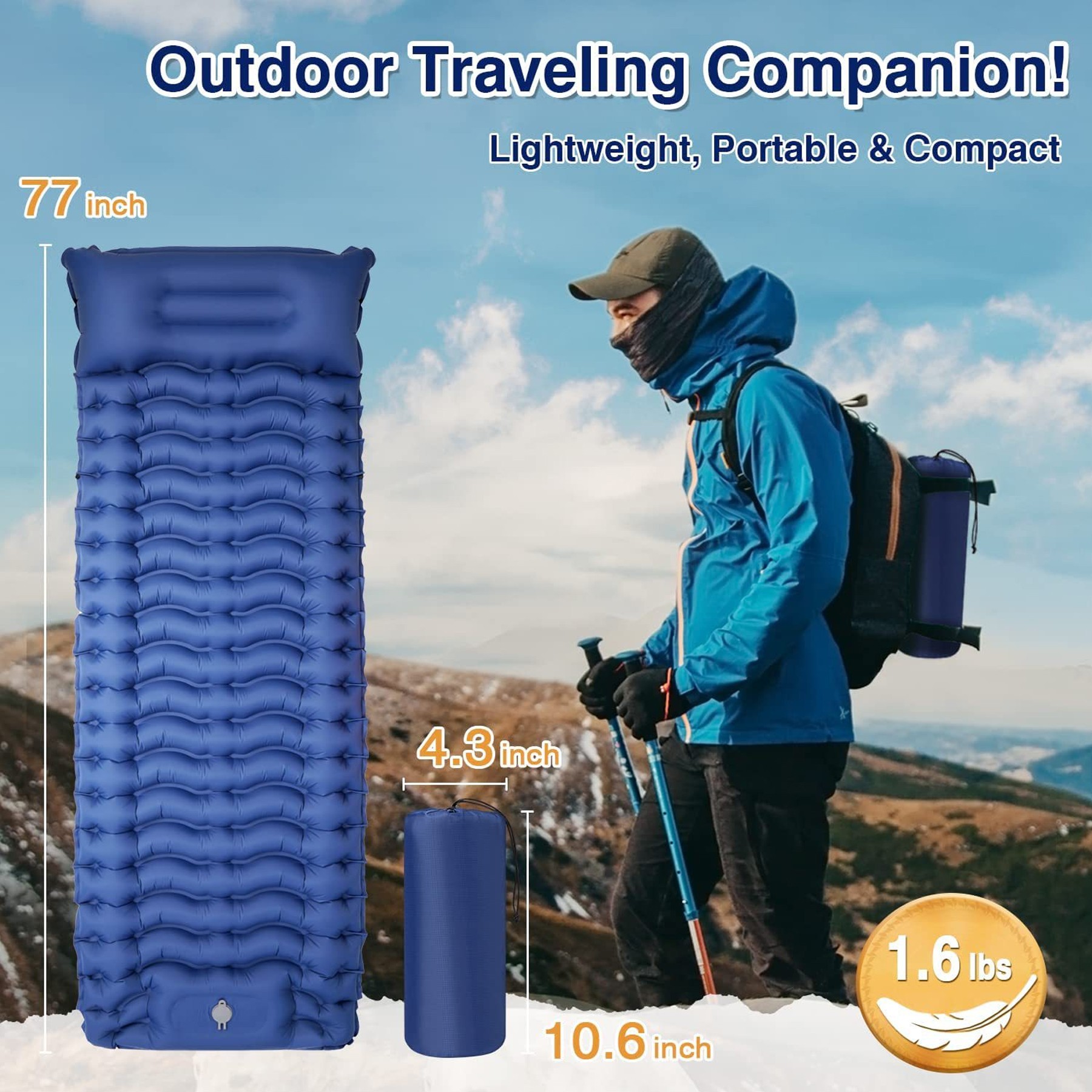 Inflatable Camping Sleeping Mat With Pillow Built 5