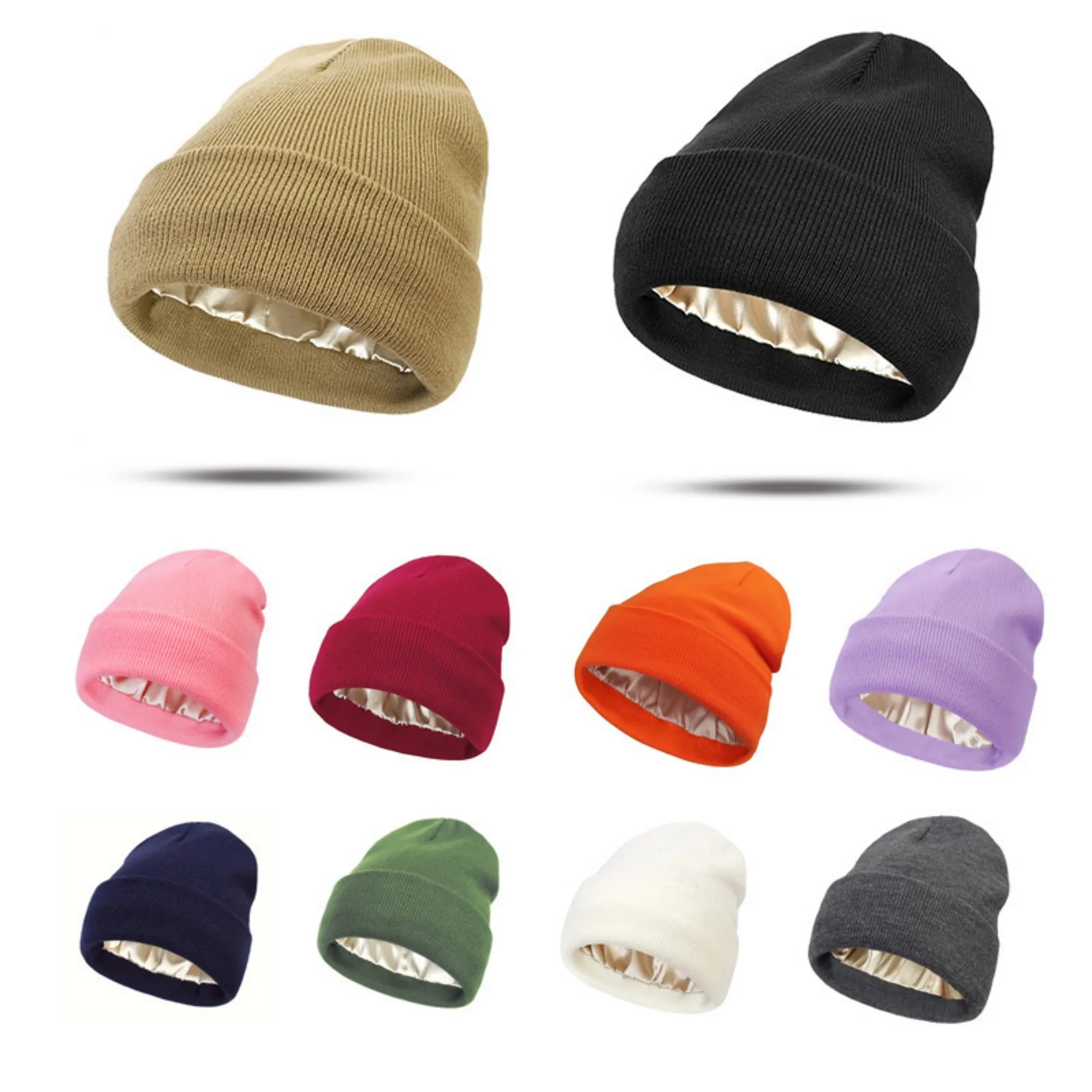Satin Lined Knit Beanie Warm Soft Winter Hat 23