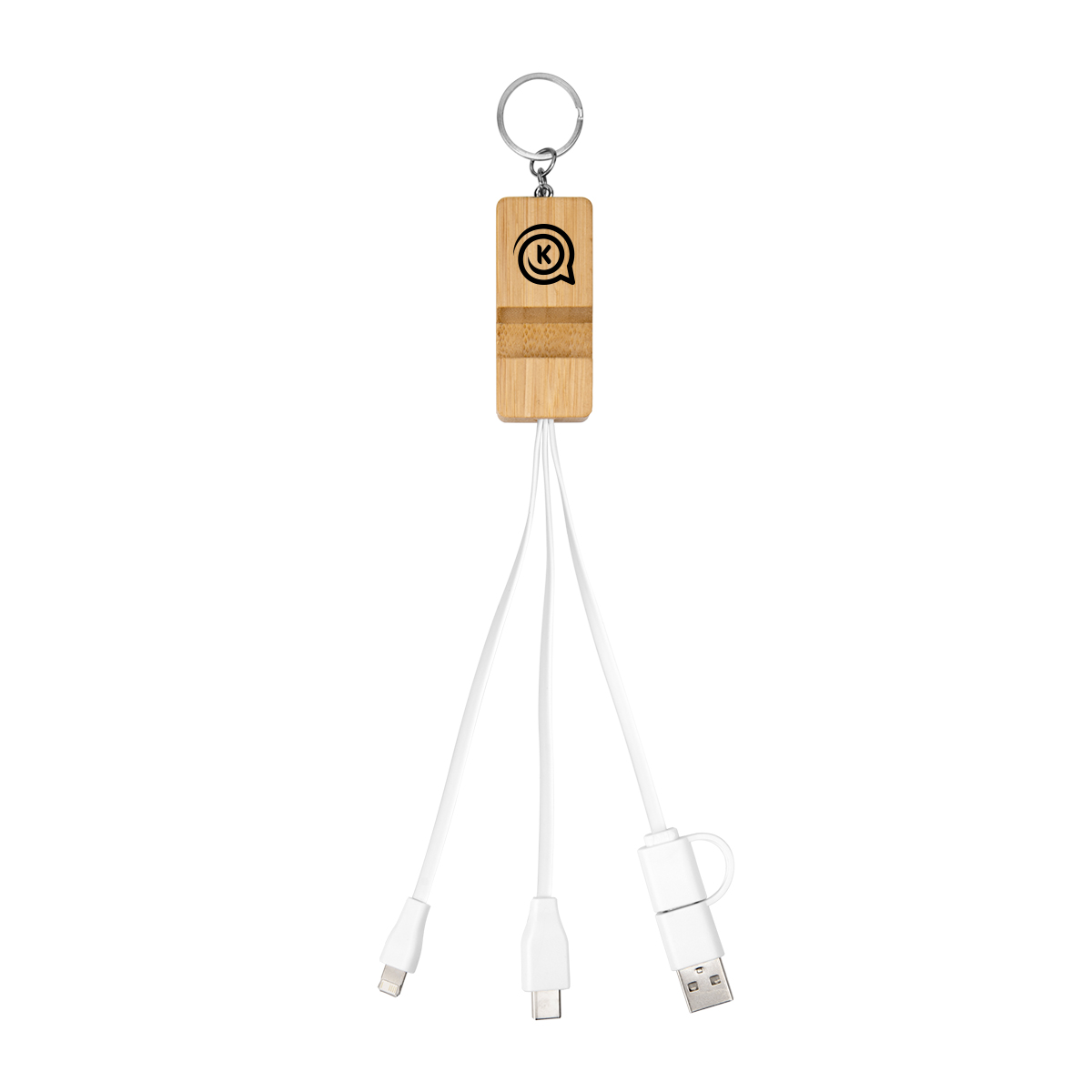 Bamboo Phone Holder Keyring With Charging Cables 1
