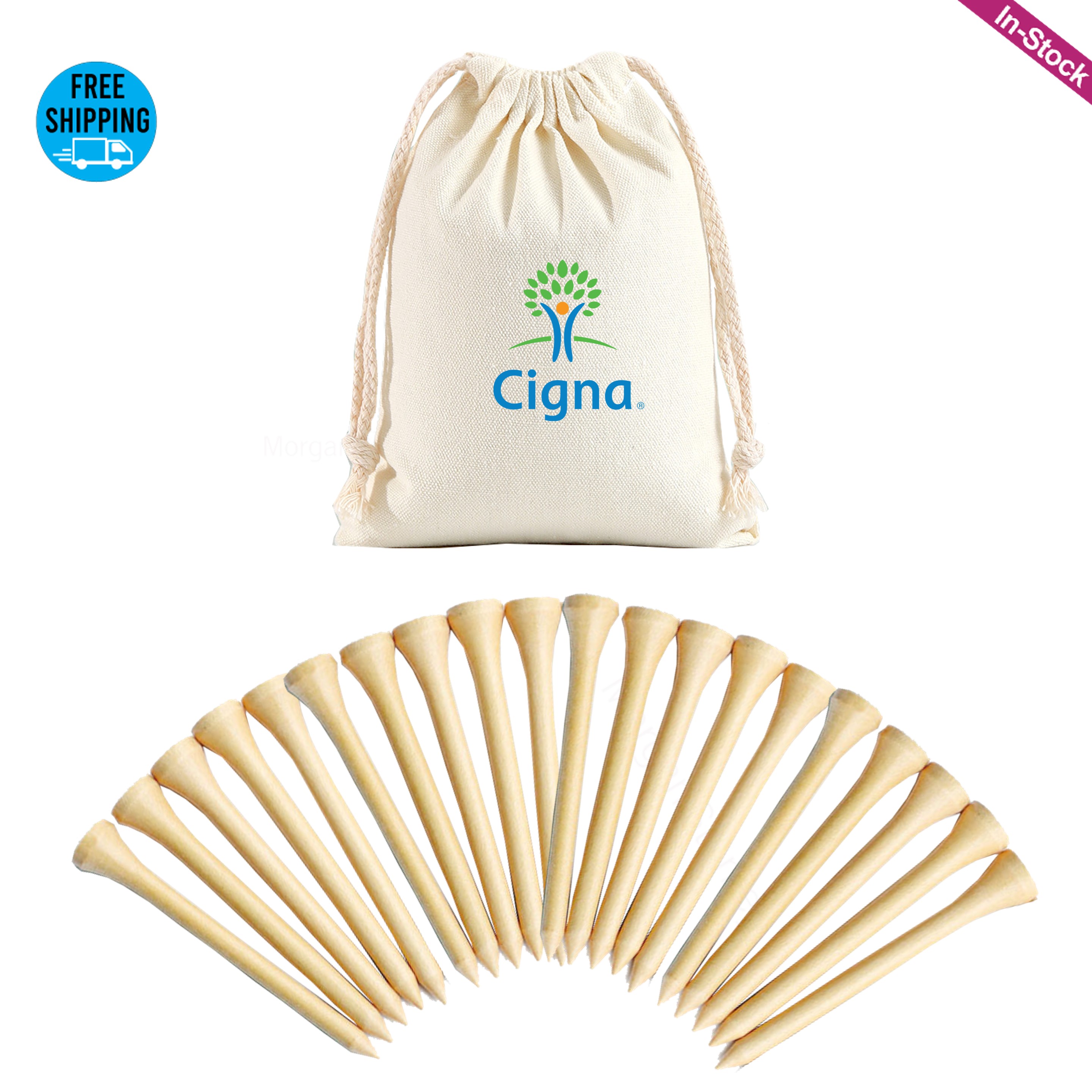 Bamboo Golf Tees Set with Cotton Drawstring Bag 1