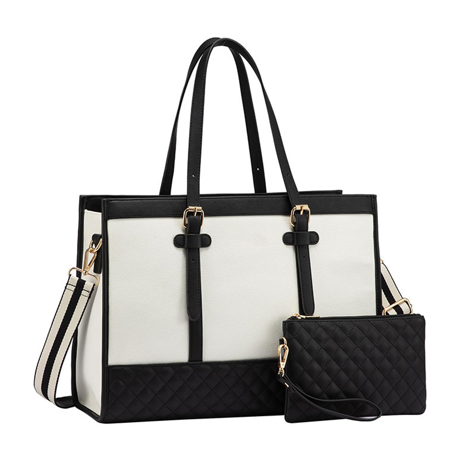 Waterproof PU Leather Laptop Tote Bag w/ Wallet 4