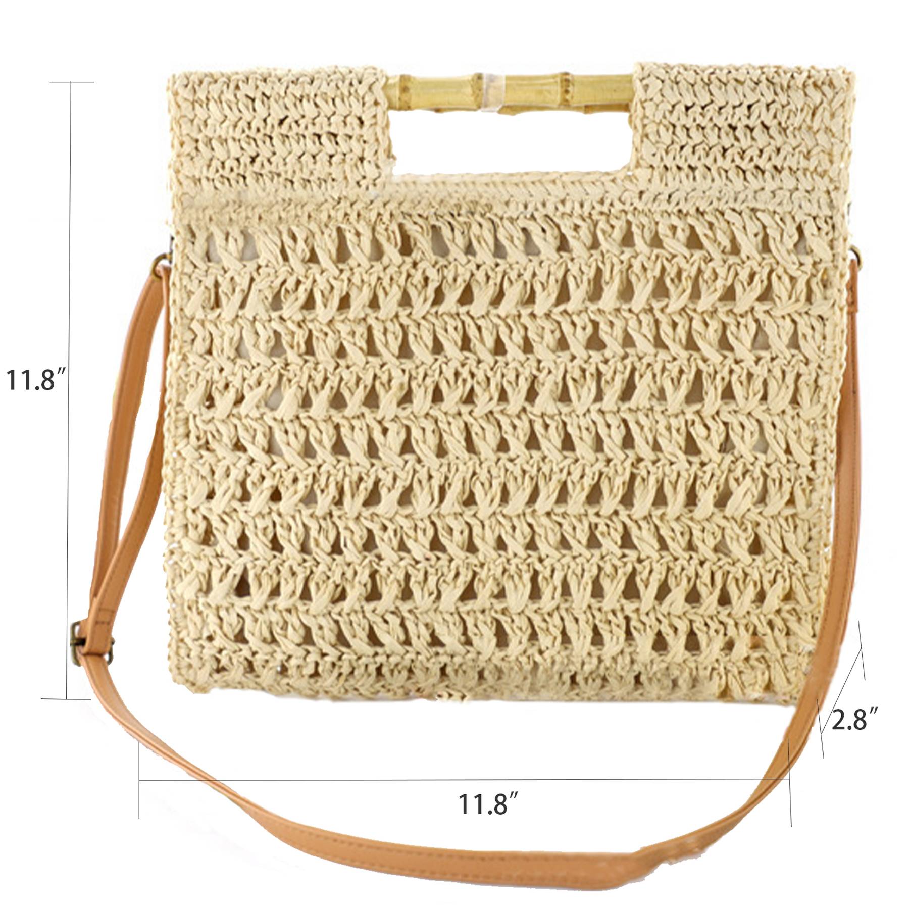 Jute Straw Beach Bamboo Top Handle Handbag Crossbody Bag 3
