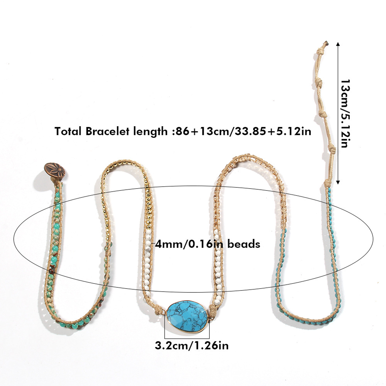 Natural Stone Crystal Leather Bead Wrap Bracelet 4