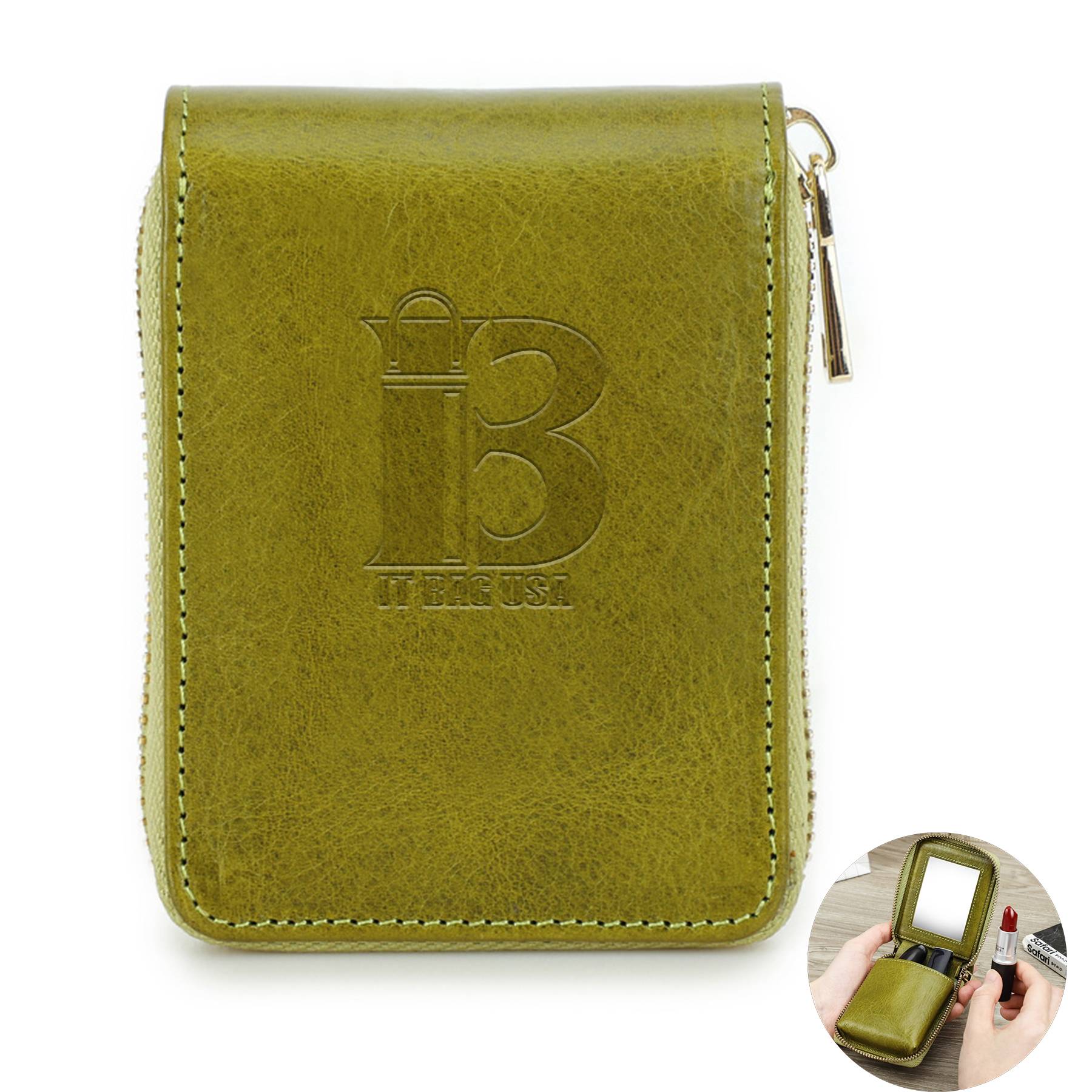 PU Leather Travel Small lipstick storage Makeup Bag Green 3