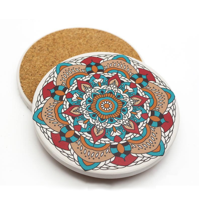 Full Color Ceramic Stone Absorbent Coaster with Cork Bottom 4
