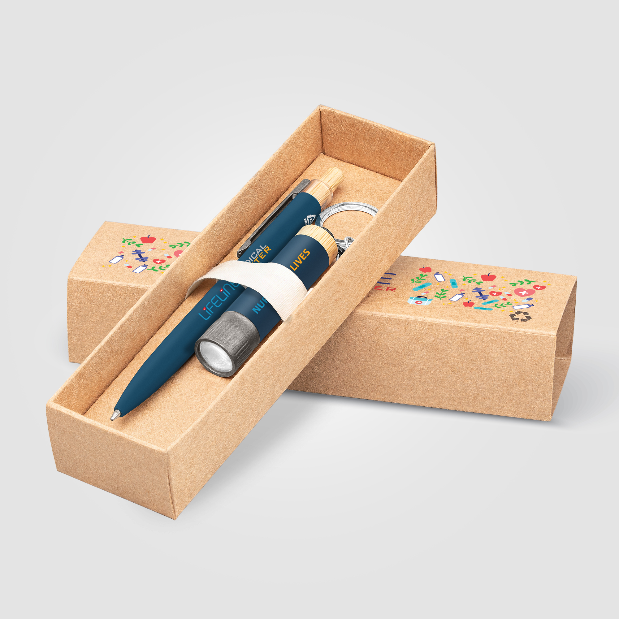 Reborn Recycled Aluminum Bamboo Accented Pen & Flashlight Gift Set 6