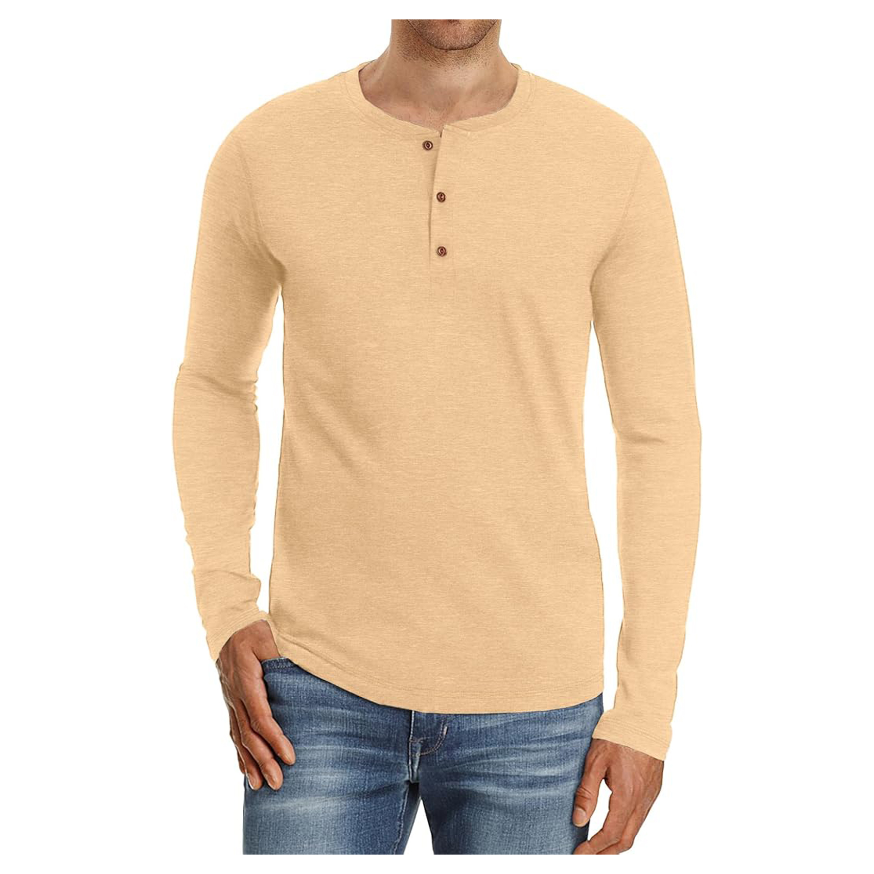 Men's Long Sleeve Henley Cotton T Shirts 22